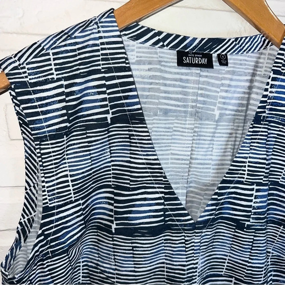 Kate Spade Saturday Cotton Navy Blue and White Sleeveless Shirt, Size Small - Picture 2 of 6